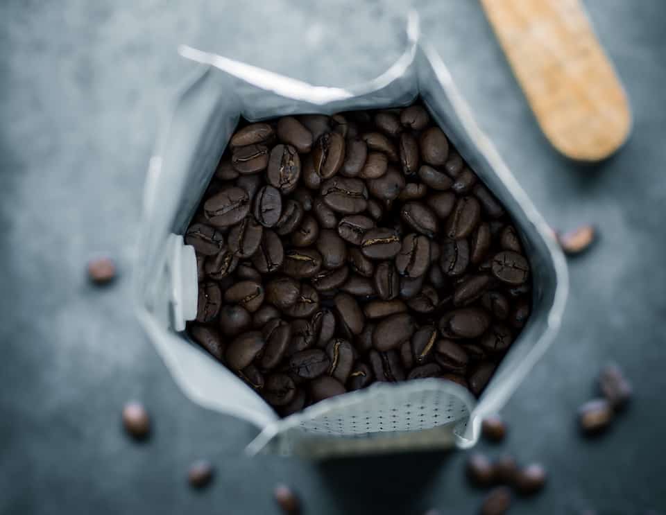 Bag of whole coffee beans