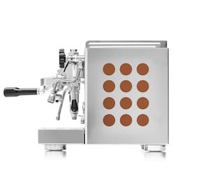 Rocket Appartamento espresso machine with copper side cutouts