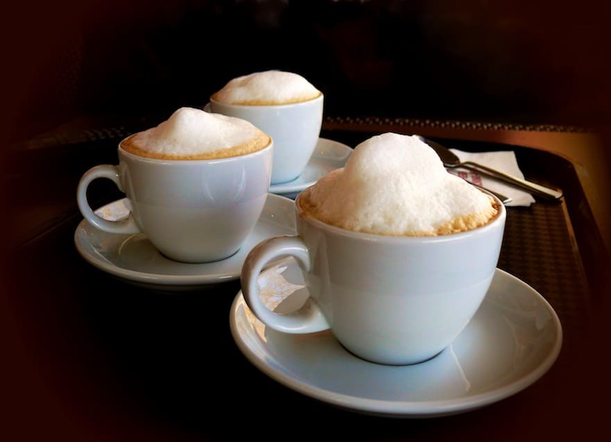Three cups of cappuccino
