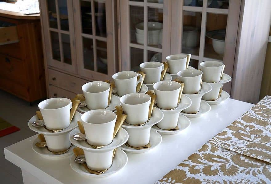 Stacks of coffee cups for a private function