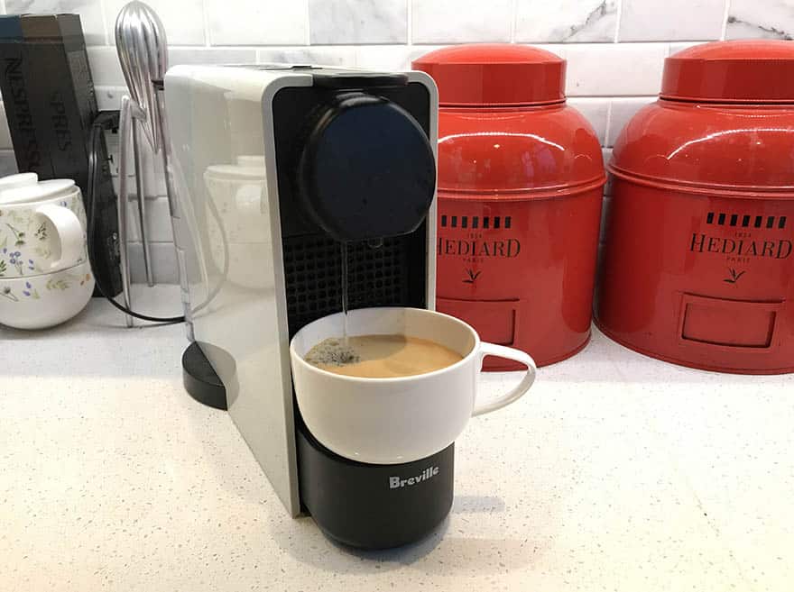 Nespresso Essenza Mini brewing an Americano