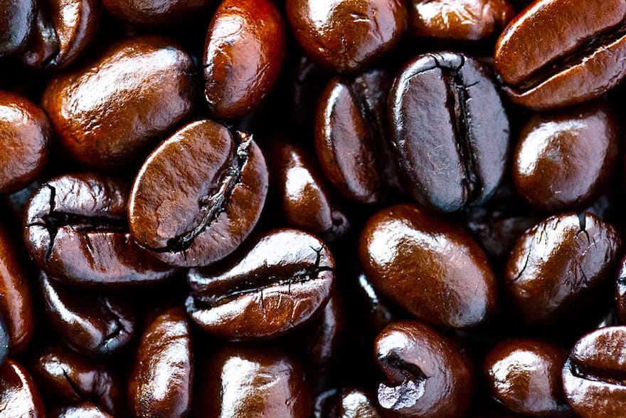 Shiny French roast coffee beans