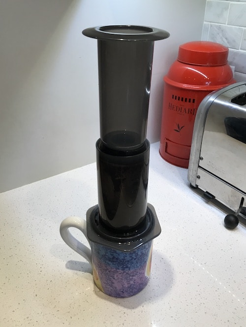 AeroPress ready to plunge for espresso