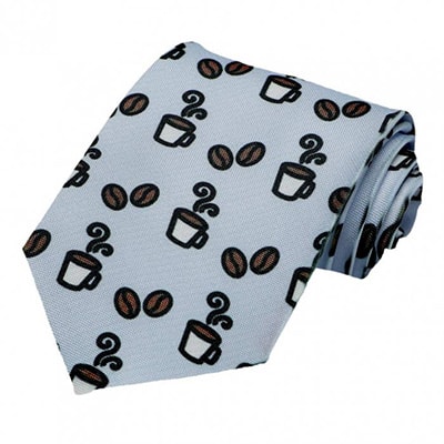 Necktie with little beans and coffee cups on it