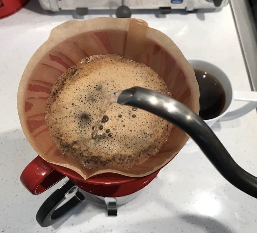 Overhead shot making pour-over with Phil & Sebastian coffee