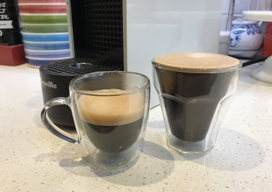 Espresso and long espresso side by side on the counter
