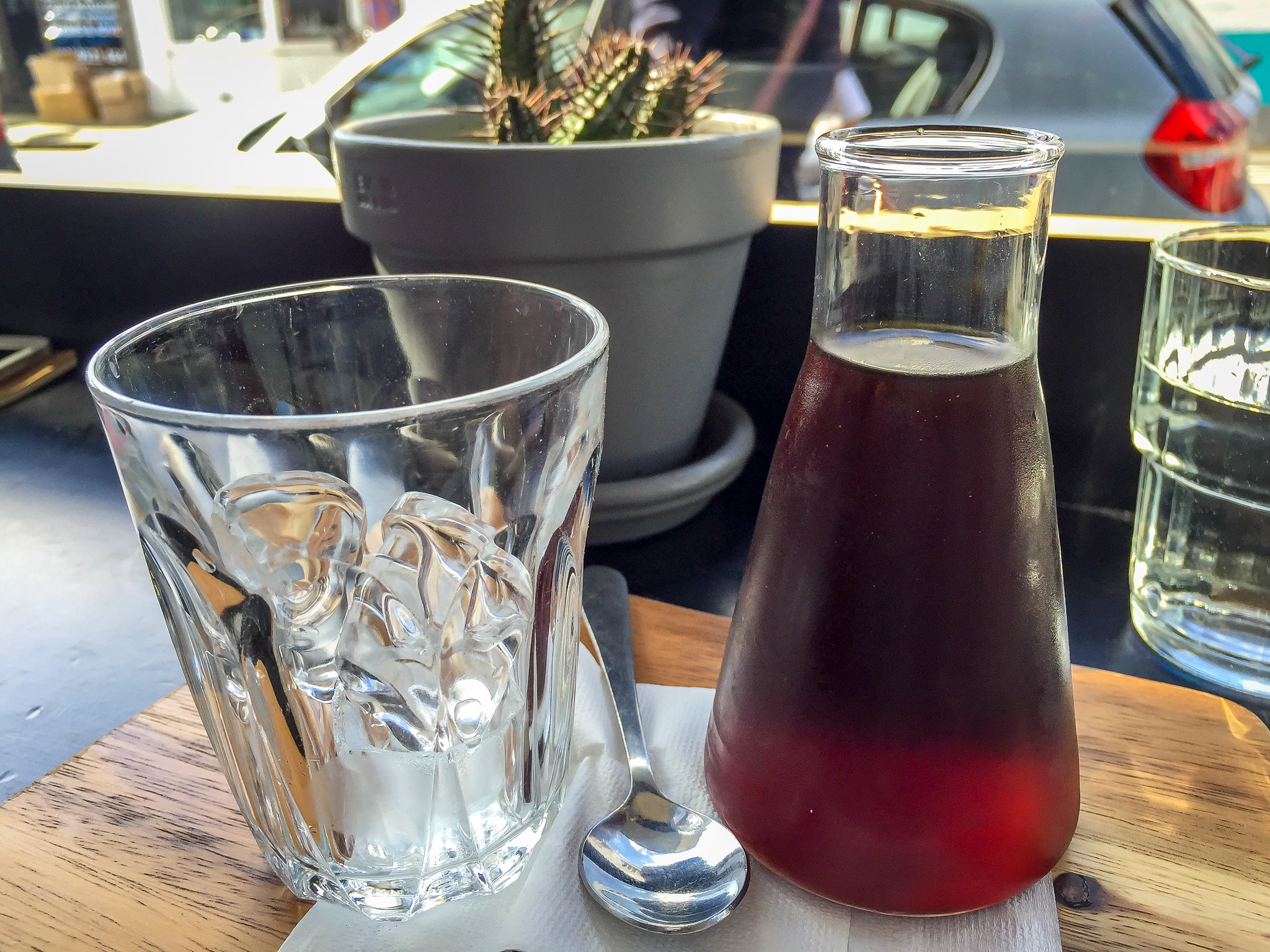 Cold brew coffee doesn’t come into contact with ice until you drink. It’s brewed cold the whole way through. 