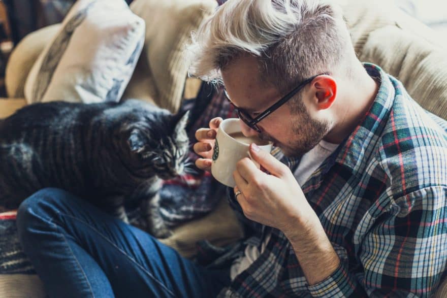 Man sips his afternoon coffee.