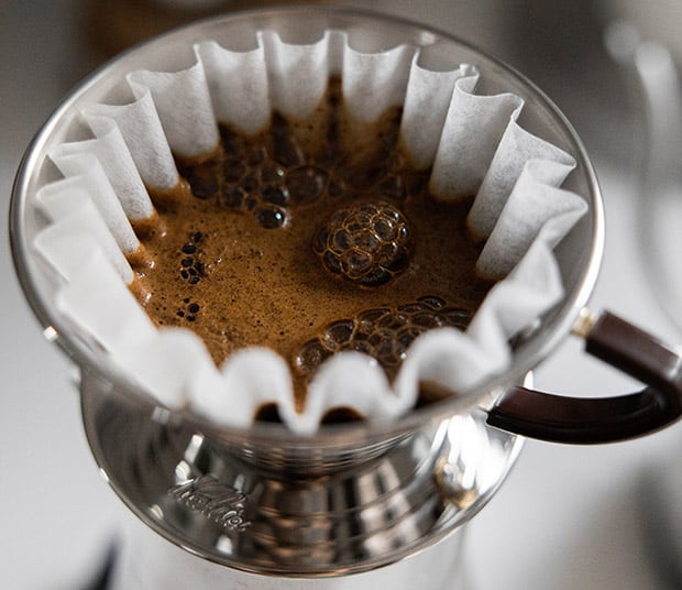 Closeup of pour over coffee brewig