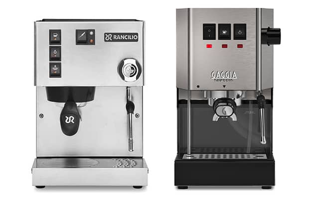 Rancilio Silvia on the left and Gaggia Classic Pro on the right