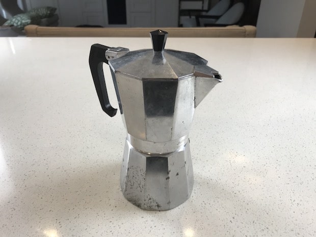 Moka pot on a kitchen counter