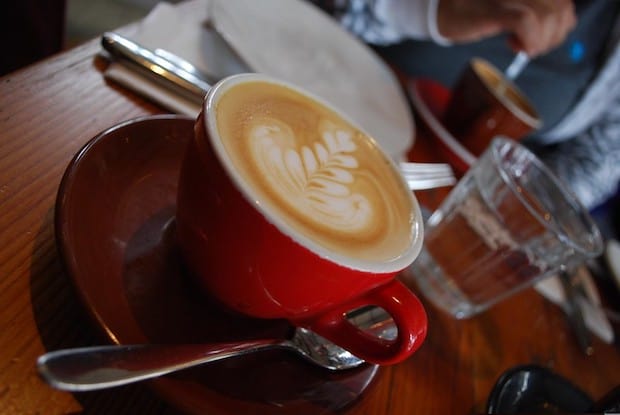 Flat white on the table in a cafe in Melbourne