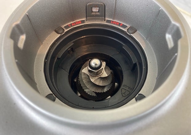 Closeup of the bottom burr on the Breville Smart Grinder Pro