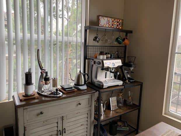 Slightly rustic home coffee station