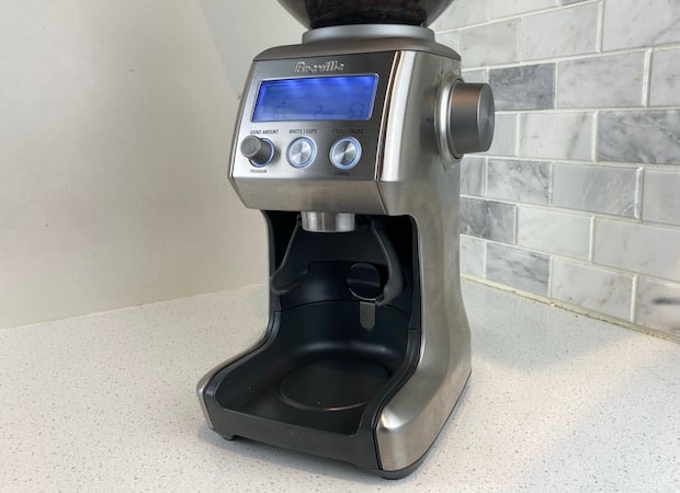 Breville Smart Grinder Pro with the portafilter cradle installed