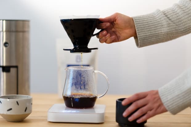 Pour-over coffee brewing on a scale