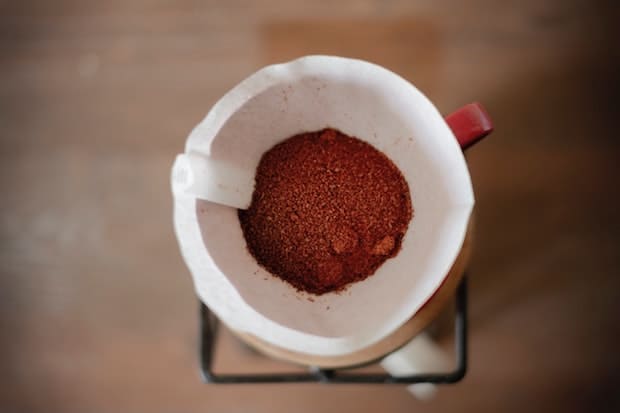 Coffee grounds in a pour over filter