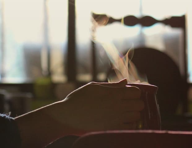 Steam coffee cup in silhouette