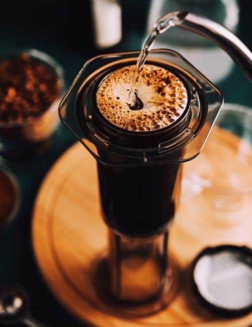 Inverted AeroPress that has been filled with coffee and water