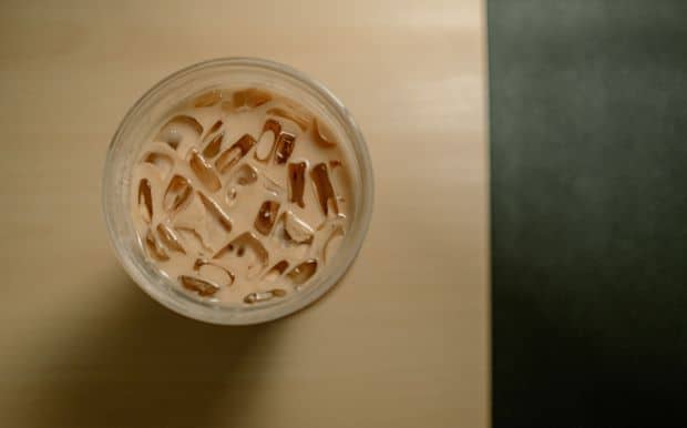 Cup of coffee with ice after ordering iced coffee from Starbucks