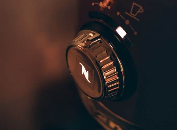 Closeup of a control dial on a Nespresso machine