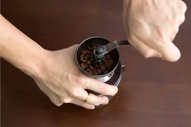 Manual coffee grinder under $100 in action