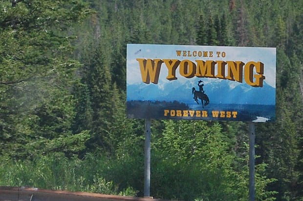 Welcome to Wyoming sign by the highway