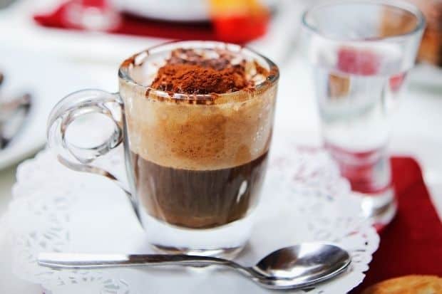 A marocchino in a small glass cup