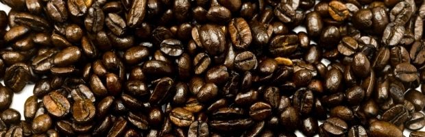 Close up of oily, dark-roasted coffee beans
