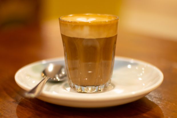 A closeup of a piccolo latte