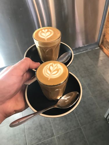 Barista serving two piccolo lattes after learning what piccolo coffee is