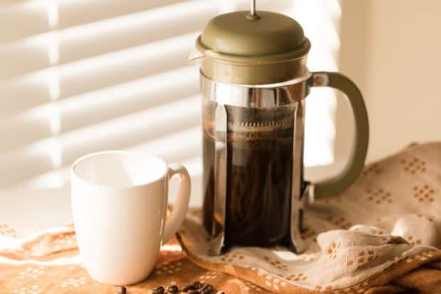 French press steeping coffee