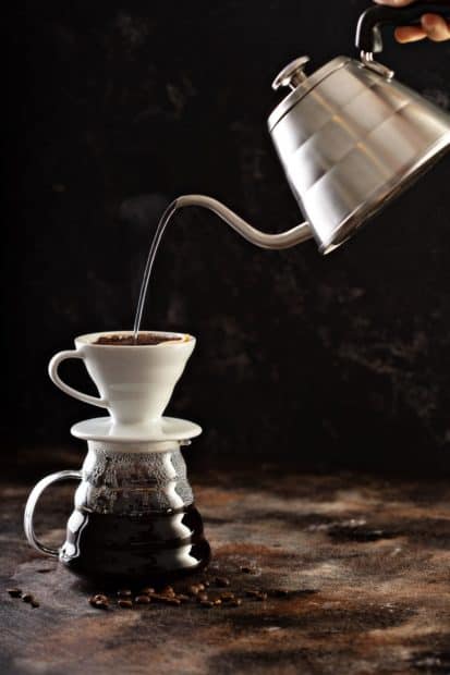 Using a gooseneck kettle for pour-over coffee
