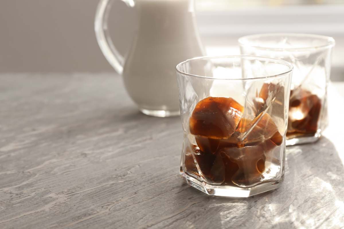 coffee ice cubes in short glasses