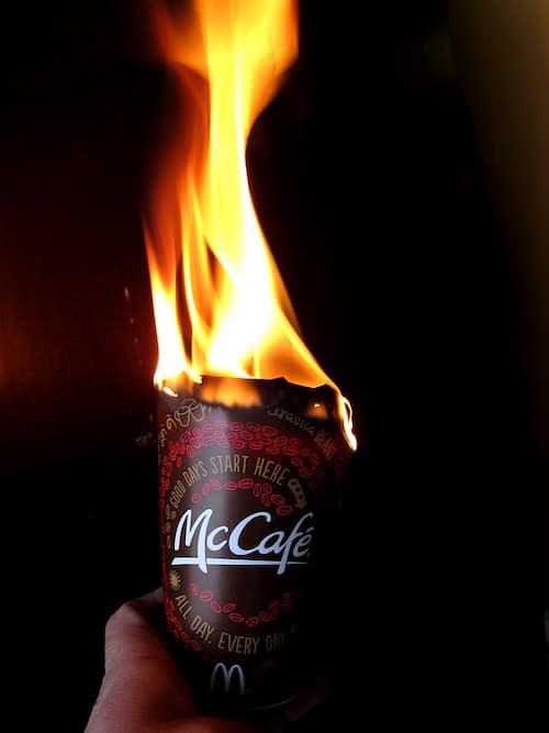 Flaming McDonald's coffee cup