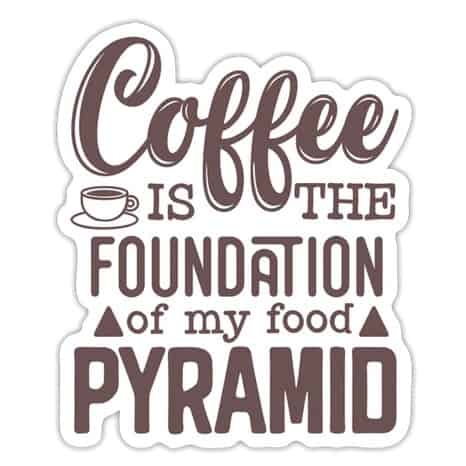 Stylized text reading: Coffee is the foundation of my food pyramid.