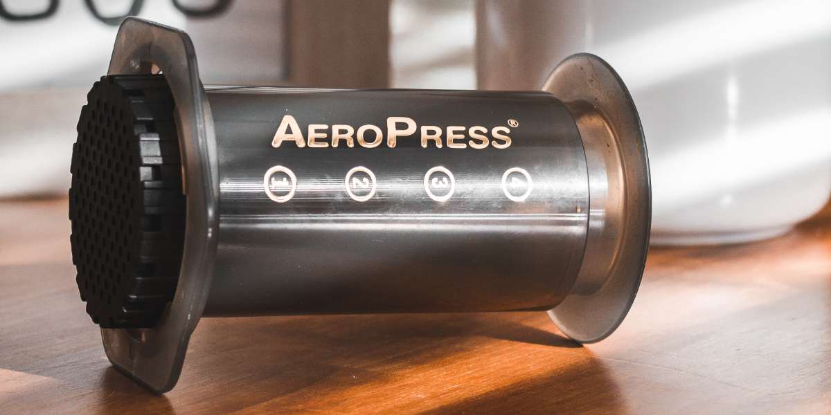 AeroPress coffee maker on its side